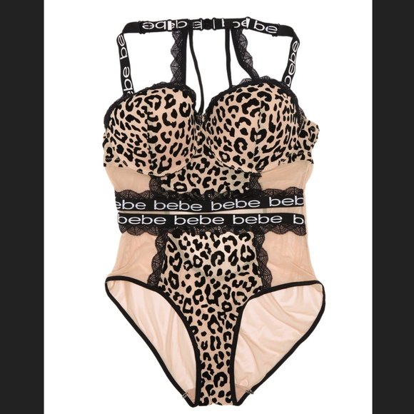 bebe Other - Bebe Women's Sz L Flocked Leopard Print Mesh Bodysuit